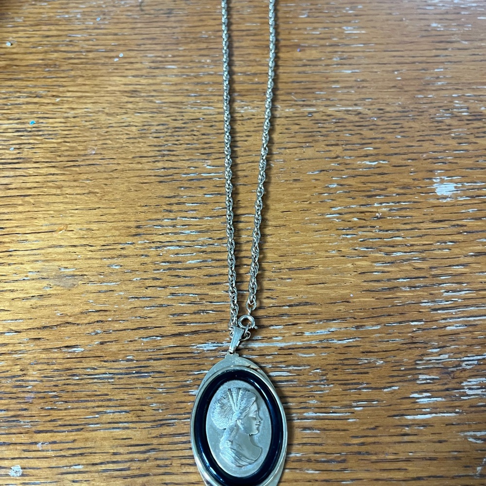 Silver and Black Cameo Pendant Necklace